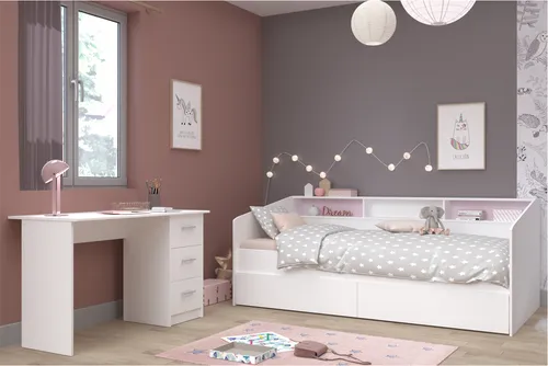 Jugendzimmer-Set PARISOT "Smoozy" in Weiß - Beliebtes Schlafzimmermöbel-Set mit Funktionsbett, Nachttisch, Kleiderschrank und Schreibtisch. Pflegeleichte Oberfläche und individuelle Farbgestaltung für ein modernes Jugendzimmer.