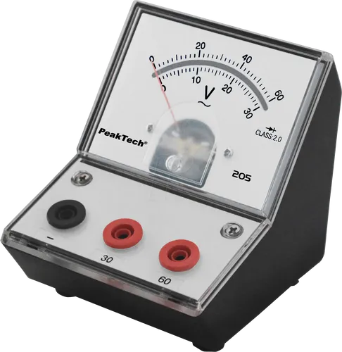 PEAKTECH 205-12 Voltmeter - Analoges Multimeter für Schulen, benötigt keine Spannungsversorgung und bietet eine klare Spiegelskala für einfache Ablesbarkeit.