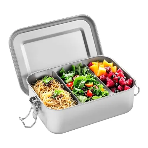 BUCOMTU Brotdose Edelstahl 850ml, Lunchbox Brotdose Auslaufsicher, Brotdosen Metall mit 2 Fächern, Lunchbox, Vesperdose, Pausenbrot Umweltfreundlich & BPA-frei für Erwachsene & Kinder(850ML)
