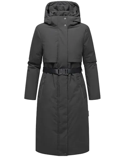Navahoo Damen Wintermantel Waldbummler 14 Mouse Grey XXL - Moderner, wasserabweisender Parka mit abnehmbarer Kapuze und Taillengürtel. Ideal für kalte Tage, kombiniert er stilvolles Design mit praktischem Komfort und hält Sie warm und geschützt.