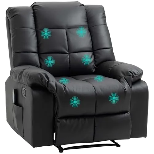 HOMCOM Massagesessel mit 8 Vibrationspunkten - Sessel mit 8 Vibrationspunkten, motorisch verstellbar und ideal für entspannende Momente im Wohnbereich. Belastbarkeit bis 160 kg, aus hochwertigem Kunstleder.