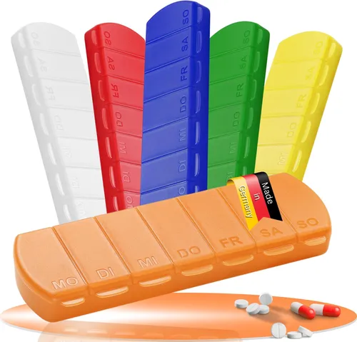 Medikamentenbox "Seven Days" – BPA-freie Pillendose mit 7 Fächern für jeden Wochentag, robuster Pillenbehälter - Tablettenbox Germany - trend-orange PP