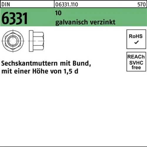 50er PACK(Stk)  006331101000100000 Sechskantmutter DIN 6331 m.Bund M 10 SW 16 10