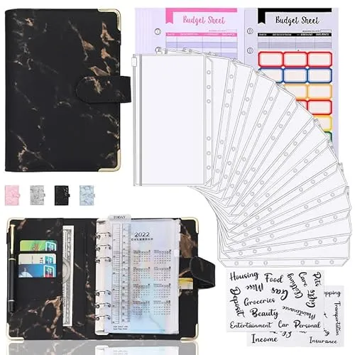Budget Planner Budget Binder A6 Sparbuch mit Folien Cash Stuffing Budgetplaner Geldplaner Geldumschläge Budget Planer Umschlagmethode Geld Sparen Organizer Zubehör Deutsch für Cashstufing (Schwarz)