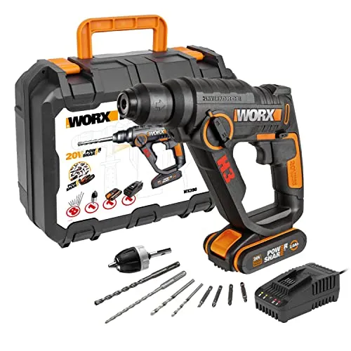 Worx Bohrhammer WX390 - Kompakter 3-in-1 Bohrhammer für Beton, Stein und Holz, ideal für Heimwerker und leichte Bauprojekte