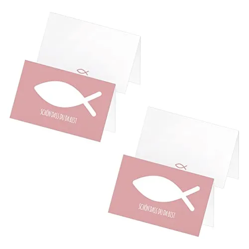 itenga 48 x Tischkarten Platzkarten Namensschild Fisch Kommunion Taufe Konfirmation Jungen Mädchen (Altrosa)