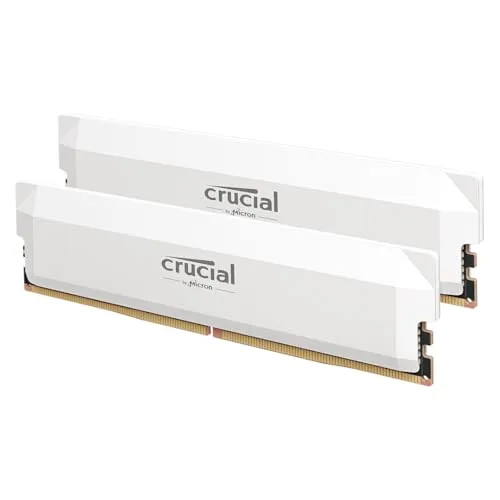 Crucial Pro DDR5 RAM 64GB Kit (2x32GB) 6400MHz CL40 - Hochleistungs-Arbeitsspeicher für Gaming und PC - Überlegenes DDR5 Overclocking Kit mit 6400MHz und CL40 für beeindruckende Leistung. Mit elegantem weißen Aluminium-Kühlkörper für ein stilvolles PC-Setup, ideal für Intel und AMD Systeme.