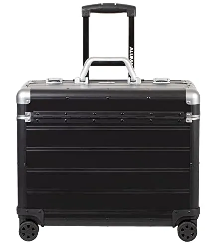 ALUMAXX Pilotenkoffer PANDORA - Aluminium schwarz 47x25x36 cm, funktional mit 12 Visitenkartenfächern und Laptopfach, ideal für Piloten