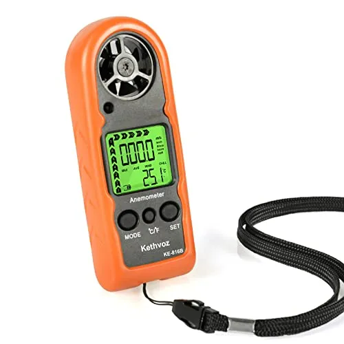 Anemometer Mini Windmesser Digital Windmessgerät, Kethvoz 816B Wind Gauge Messen Luftstrom 0.3~30m/s with Thermometer für Windsurfing Kite Drone Flying Sailing Surfing
