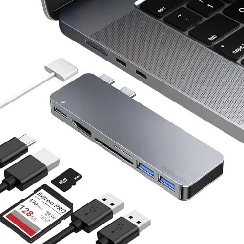 iMounts MacBook USB-C Hub - HDMI, SD-Reader, USB 3.0, Thunderbolt 3, ideal für MacBook Pro und Air M2 M3 mit superschneller Datenübertragung und 4K HDMI Unterstützung