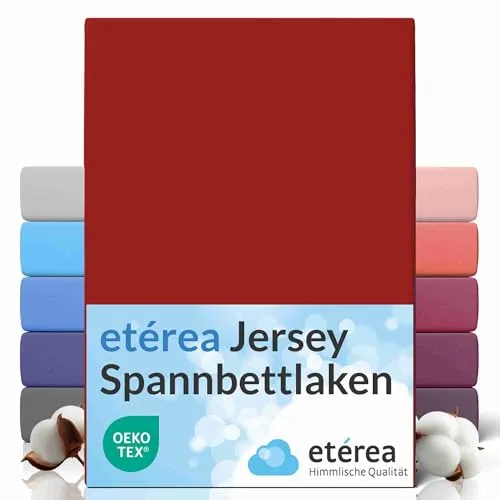 etérea Jersey Spannbettlaken 180x200cm - 200x200cm Kirsche bis 25 cm Höhe - 100% Baumwolle Spannbetttuch Oekotex - Bed Sheets Leintuch Bettbezug - Bettlaken 180x200 cm - 200x200 cm - Rot