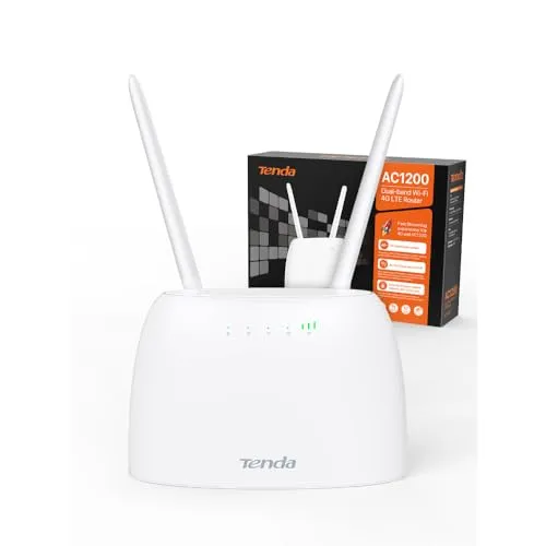 Tenda 4G07 4G LTE WLAN Router - CAT4, AC1200 Dualband, extrem schnelle Download-Geschwindigkeiten bis zu 150 Mbit/s, ideal für Gaming und 4K Streaming