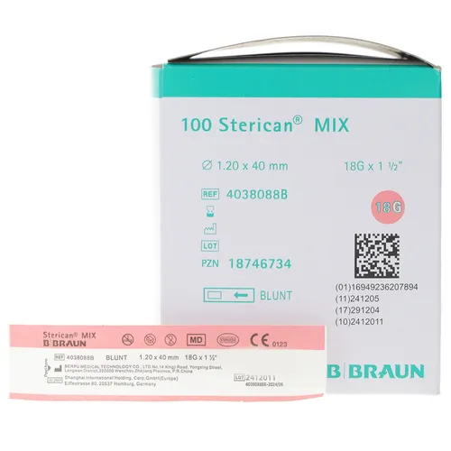 Sterican Mix Einmalkanüle 18G 40 mm Stumpf - 100 Stück - Hochwertige Einmalkanülen für den professionellen Einsatz. Ideal für präzise Anwendungen und eine einfache Handhabung. Packung mit 100 Stück.