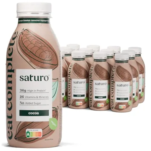 Saturo Astronautennahrung Cocoa | Trinkmahlzeit | 36 g Protein, zuckerfrei, 400 kcal | Trinknahrung Mit Wertvollen Nährstoffen | 12 x 400 ml