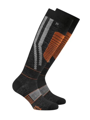 Rohner Winter-Skisocke Ultra Light schwarz/orange - Größe 42-44 - Hochentwickelte Skisocke für Wettkämpfer, mit minimaler Reibung und optimaler Kraftübertragung. Die Piqué-Struktur sorgt für Wärme und Feuchtigkeitsmanagement, ideal für perfekten Sitz und Komfort auf der Piste.