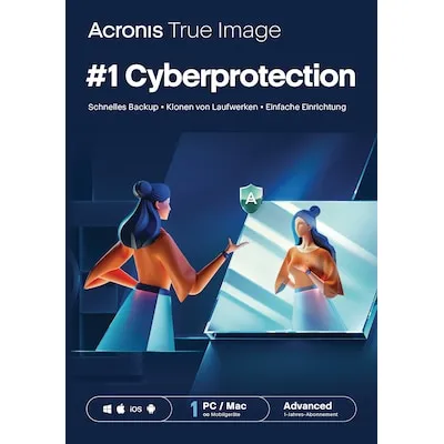 Acronis True Image Advanced - 1 Jahr Cloud-Backup für 1 Gerät - Sicherheitssoftware für Cloud-Backup, schützt Ihre Daten mit fortschrittlicher Technologie und einfacher Handhabung.