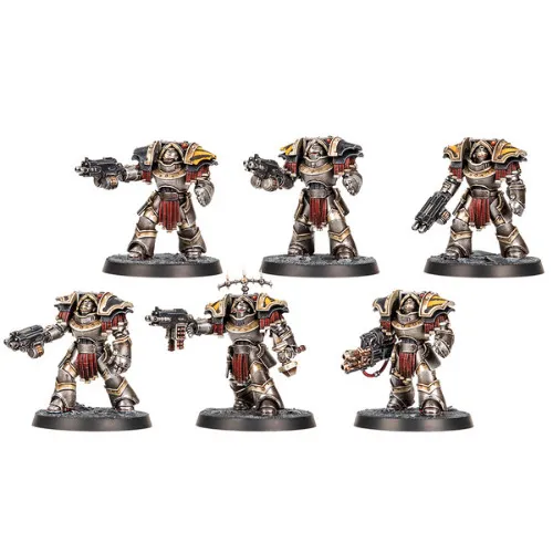 Space Marines Cataphractii-Terminatoren mit Kombiboltern - Unbemalte, graue Figuren für deine Armee der Space Marines. Perfekt für kreative Sammler und Hobbyisten, die ihre Modelle individuell gestalten möchten.