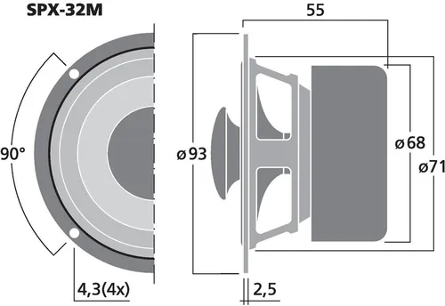 MONACOR SPX-32M Hi-Fi-Breitbandlautsprecher - Kompakter Lautsprecher mit 20 W Leistung und 8 Ohm Impedanz, ideal für klare Klangwiedergabe in Heimkino- und Musikanwendungen.