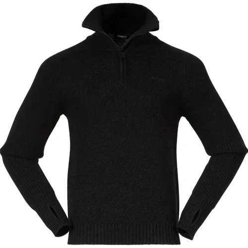 Bergans Herren Ulriken Pullover (Größe L, schwarz) - Warmer und stylischer Pullover mit praktischem Half-Zip, aus hochwertiger Merinowolle für optimalen Tragekomfort und Wärme.