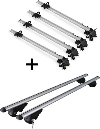 4x Fahrradträger Bike Pro + Dachträger Rio 120 für Mercedes C-Klasse Kombi 93-14 - Fahrradträger Set für Mercedes C-Klasse Kombi 93-14, mit 4 leichten Aluminium-Fahrradhaltern für alle Fahrradtypen und einem stabilen Dachträger für maximalen Komfort und Platz im Innenraum.