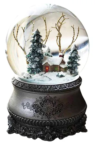 LED Schneekugel Winterwald mit Farbwechsel und Melodien - Zauberhafte LED Schneekugel mit Farbwechsel und elektrischen Schneewirbel. Ideal für festliche Dekoration, betrieben mit Batterien (3xAA, nicht enthalten). 3-Wege Schalter für verschiedene Funktionen.