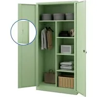 JAN NOWAK Metall Mehrzweckschrank DAWID 185 x 90 x 45 cm Pastellgrün - Robuster und abschließbarer Metallschrank mit Einlegeböden für flexible Aufbewahrung. Ideal für Büros, Werkstätten und Sozialräume – sicher und langlebig.