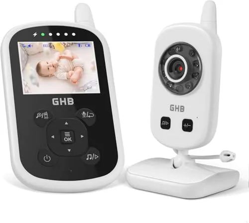 GHB Babyphone mit Kamera und Gegensprechfunktion - Hochwertiger Baby Monitor mit 2,4 Zoll LCD-Bildschirm für klare Video- und Audioüberwachung. Mit ECO-Modus für längere Akkulaufzeit und Infrarot-Nachtsicht für ruhige Nächte. Unterstützt bis zu 4 Kameras.