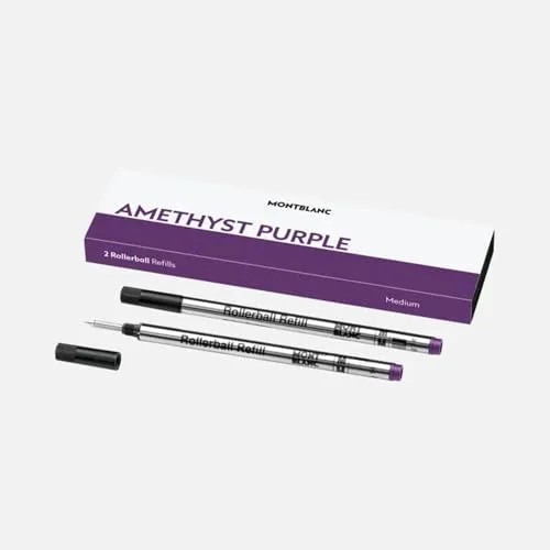 Montblanc Tintenrollermine 128236, M, violett, 2 Stück - Praktisches Set mit 2 Tintenrollerminen in der eleganten Farbe Amethyst Purple. Ideal für ein präzises Schreibgefühl mit mittlerer Strichstärke von 1,0 mm. Perfekt für Montblanc Schreibgeräte, hergestellt in Deutschland.