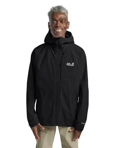 Jack Wolfskin Tempest 2L Jacket M black (6000) 2XL - Funktionsjacke für Herren, wasserdicht (20.000 mm) und atmungsaktiv (15.000 g/m²/24 Std) – ideal für Freizeit und Alltag mit verstellbarer Kapuze und praktischen Taschen.