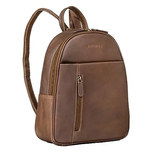 STILORD 'Hailey' Damen Leder Tagesrucksack - Vintage Daypack in Havanna-Braun - Eleganter Tagesrucksack aus echtem Rindsleder, ideal für den Alltag und abends. Mit viel Stauraum und optimalem Tragekomfort, perfekt für Shopping und Ausgehen.