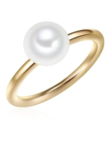 Valero Pearls Silberring mit Süßwasser-Zuchtperle - Eleganter Ring aus Sterling Silber in Gelbgold, verziert mit einer 8 mm großen Süßwasser-Zuchtperle – perfekt für besondere Anlässe.