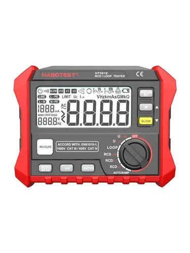 Habotest Digital RCD / Loop Resistance Tester HT5910 - Instrumente für präzise Widerstandsmessungen, mit Loop- und RCD-Funktionen sowie einem benutzerfreundlichen LCD-Display für schnelle Ergebnisse.