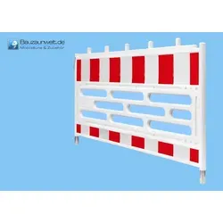 Schrankenzaun mit Stutzen, Folie RA1 weiß/rot - Kunststoff Schrankzaun, TL geprüft und 2100 mm x 1117 mm groß, ideal für sichere Absturzsicherung und perfekte Sichtbarkeit.