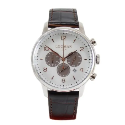 Locman 1960 Chrono - Herren Armbanduhr - Quarz - Braun/Weiß - Elegante Herrenuhr von Locman, Modell 1960 Chrono. Mit robustem Stahlgehäuse und edlem Lederarmband bietet sie Stil und Funktionalität. Wasserdicht bis 50m und ausgestattet mit Chronograph und Datumsanzeige.