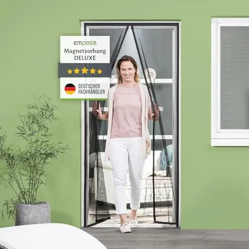 empasa Fliegengitter Tür Magnet Fliegenvorhang DELUXE - Effektiver Insektenschutz für Terrassen- und Balkontüren mit 26 starken Magneten. Einfache Montage ohne Bohren, ideal für Mietwohnungen. Langlebiges, wetterfestes Material in verschiedenen Größen.