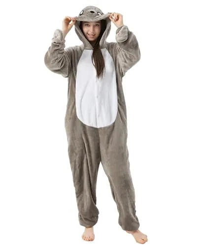 Katara Partyanzug Meerestiere Jumpsuit für Erwachsene S-XL - Seerobbe Grau XL - Kuscheliger Einteiler aus Fleece für Damen und Herren, ideal für Partys oder gemütliche Nächte. Mit Taschen und Knopfverschluss, perfekt zum Feiern oder Entspannen.