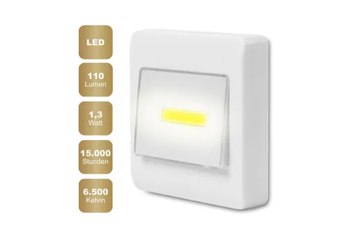 EAXUS LED Unterbauleuchte Unterschranklampe - Wandlampe Batteriebetrieben - Küchenleuchte, Selbstleuchtender Lichtschalter, LED fest integriert, 6.500 Kelvin (Neutralweiß), Schrankleuchte für Küche, Garage & Co.
