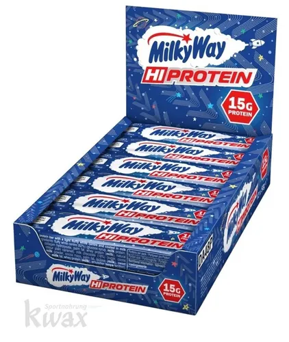 Milky Way Hi-Protein Bar Riegel - 12 x 50g - Sportnahrung mit 15g Protein pro Riegel, idealer Snack für zwischendurch, enthält Whey- und Casein-Protein für optimale Muskelunterstützung.