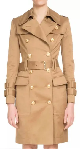 Balmain Paris Trenchcoat mit Golden Button - Elegante Übergangsjacke aus 100% Baumwolle, Größe S, braun. Mit Gunflap und Rückenklappe für zusätzlichen Schutz und stilvolles Design.