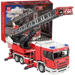 OO Mould King 17022 Feuerwehr Drehleiter - Konstruktionsspielzeug mit 4886 Teilen, ideal für Feuerwehr-Fans ab 14 Jahren, fördert Kreativität und Geschicklichkeit beim Bauen.