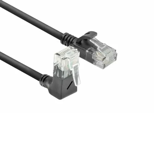 ACT CAT6A Netzwerkkabel 90° gewinkelt nach oben, U/UTP LSZH LAN Kabel Dünn 3.6mm Slimline, Flexibles Ethernet Kabel mit RJ45 Stecker, für den Einsatz in Datenzentren, 5 Meter, Nach oben