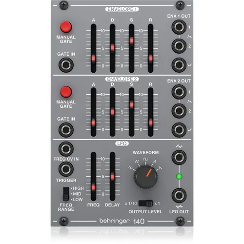 Behringer 140 DUAL ENVELOPE/LFO - Legendäres analoges Dual Envelope/LFO Modul für Eurorack mit zwei unabhängigen ADSR-Hüllkurven und 5 Wellenformen für maximale Flexibilität in der Klanggestaltung.
