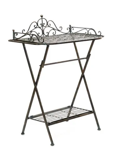 Aubaho Dekoobjekt Butlers Tray Serviertisch – Multifunktionaler Klapptisch für Garten und Terrasse - Eleganter Klapptisch aus robustem Eisen in Braun, ideal für den Einsatz im Freien. Praktisch und platzsparend, perfekt für gesellige Stunden im Garten.