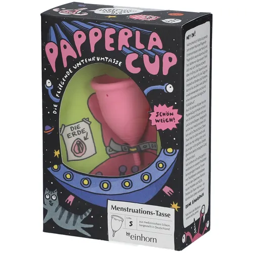 einhorn Papperlacup Menstruationstasse klein - Menstruationstasse aus 100% medizinischem Silikon, nachhaltig und angenehm zu tragen. Ideal für umweltbewusste Frauen, die Wegwerfprodukte vermeiden möchten.