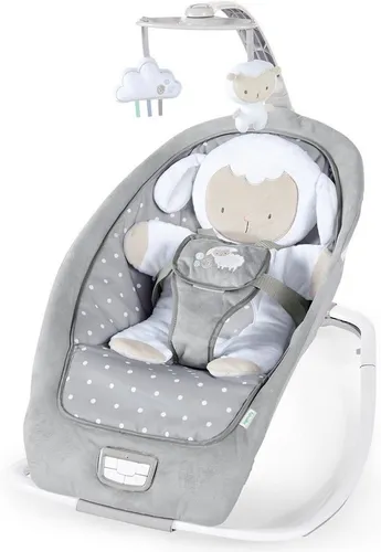 Ingenuity Babywippe Cuddle Lamb mit Vibration und Melodien - Babywippe in grau mit beruhigenden Vibrationen, 12 Melodien und 3 Neigepositionen, ideal für eine entspannte Zeit ab Geburt.