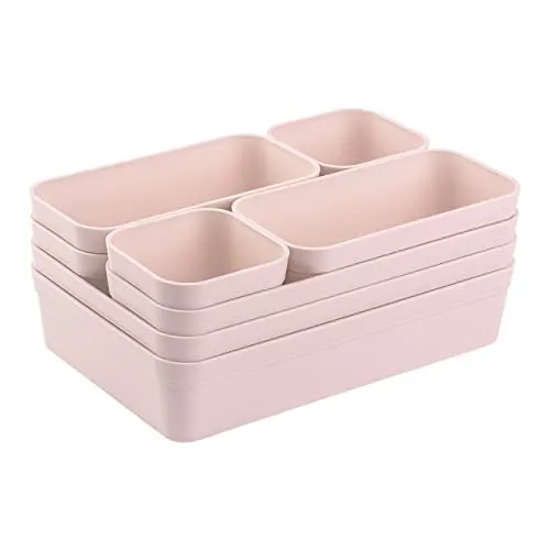 Gariella 1x Schubladen-Organizer Set Aufbewahrungs-Box Einteiler Trenn-System verstellbar Utensilien Stauraum Wohn-Badezimmer Kunststoff rosa