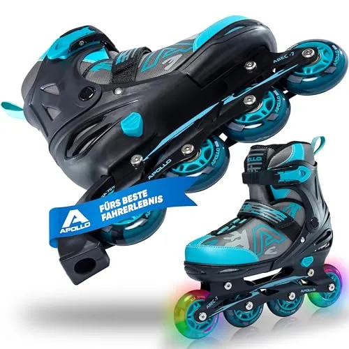 Apollo Inlineskates Champion - Verstellbare Inlineskates mit LED Rollen, Größe 31-42, Mint - Inlineskates für Kinder und Erwachsene, mitwachsend durch verstellbare Größen und leuchtenden LED Rollen für mehr Spaß beim Skaten.