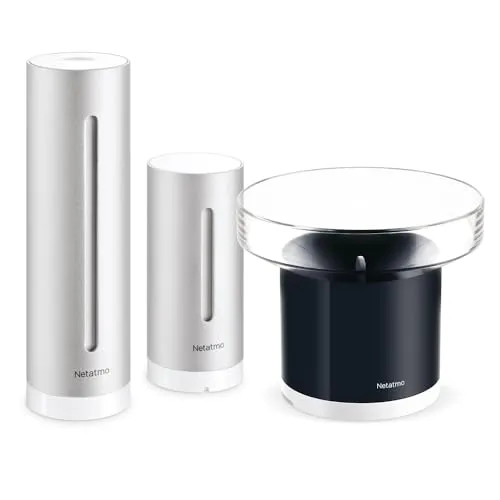 Netatmo Wetterstation Set mit Regenmesser - Schwarz - Wetterstation mit Regenmesser zur Echtzeitüberwachung von Temperatur, Luftqualität und mehr. Inklusive CO₂-Sensor und Alexa-Steuerung für ein optimales Raumklima.