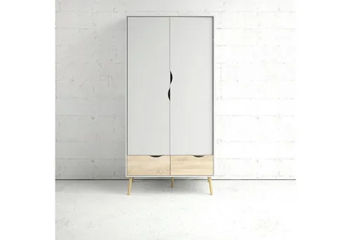 Drehtürenschrank ANDAS "Oslo" - Skandinavischer Kleiderschrank mit Schubkästen - Kleiderschrank in Weiß und Eiche Struktur, bietet großzügigen Stauraum und skandinavisches Design für ein harmonisches Zuhause.