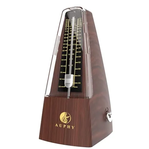 Klassischer AUPHY Mechanisches Metronom mit Akzentglocke, Präziser Takt, Zeitloses Design, Geeignet für Klavier/Violine/Gitarre/Schlagzeug/Saxophon/Ukulele usw,Holzmaserung